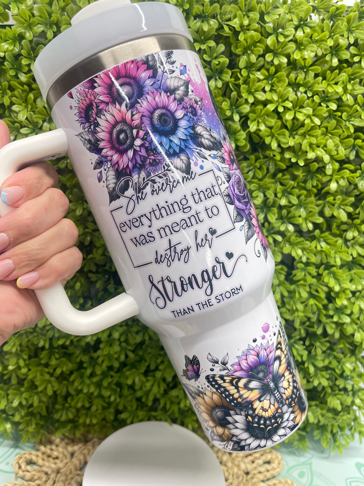 40 oz Custom Affirmation self love tumbler double wall with lid and reusable plastic straw