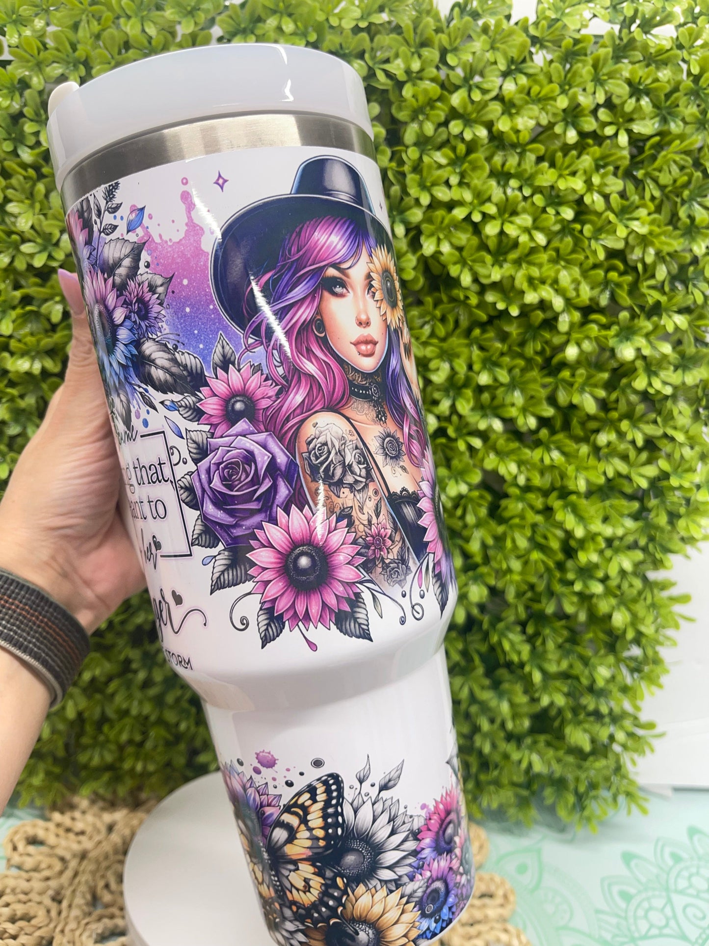 40 oz Custom Affirmation self love tumbler double wall with lid and reusable plastic straw