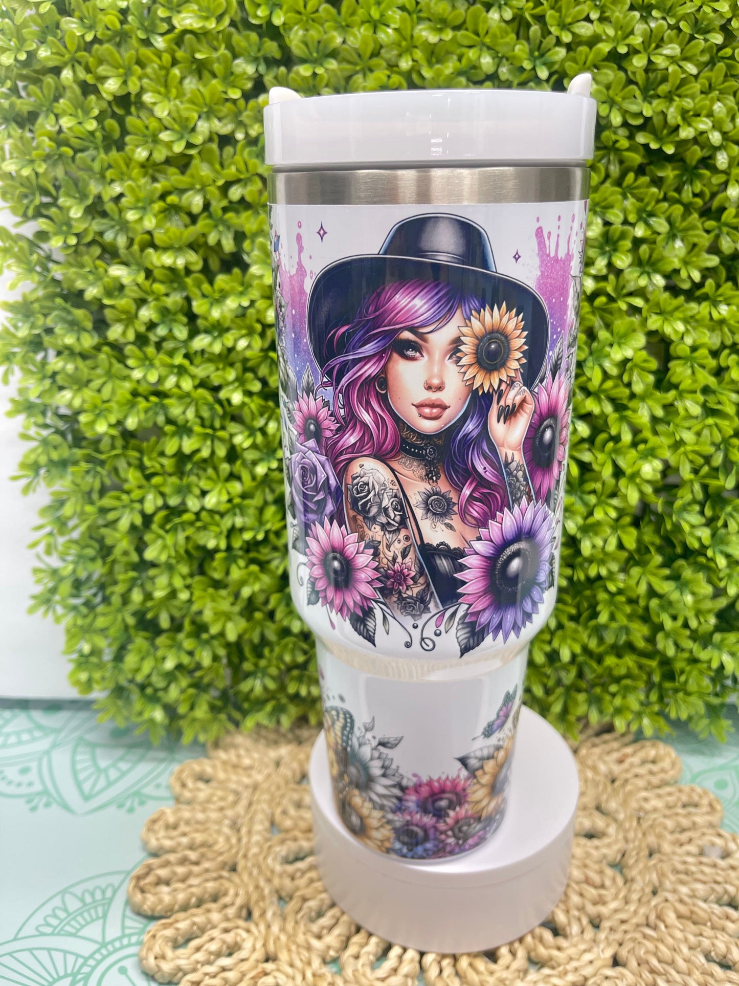 40 oz Custom Affirmation self love tumbler double wall with lid and reusable plastic straw