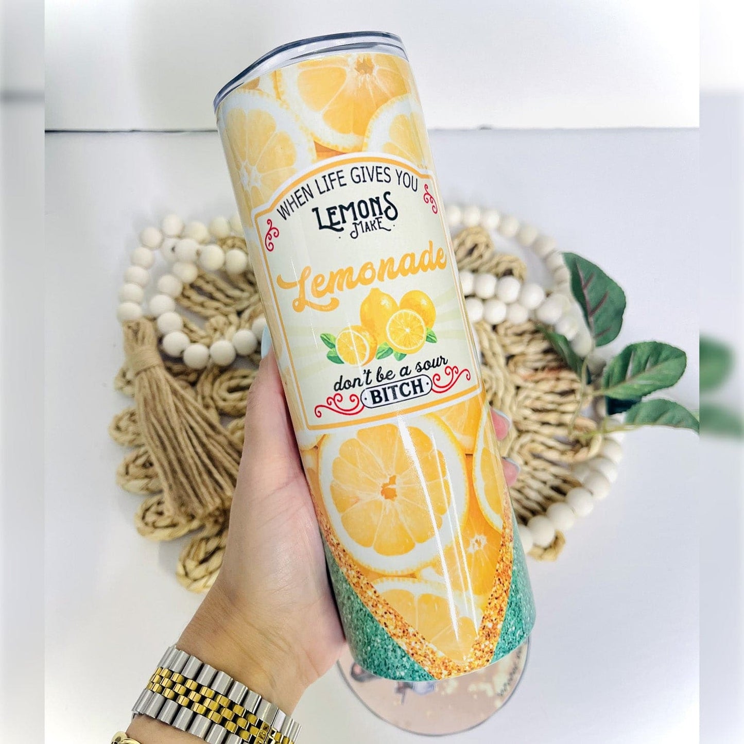 Lemonade 20 oz Skinny Straight Sublimated Custom Tumbler. Perfect Gift.