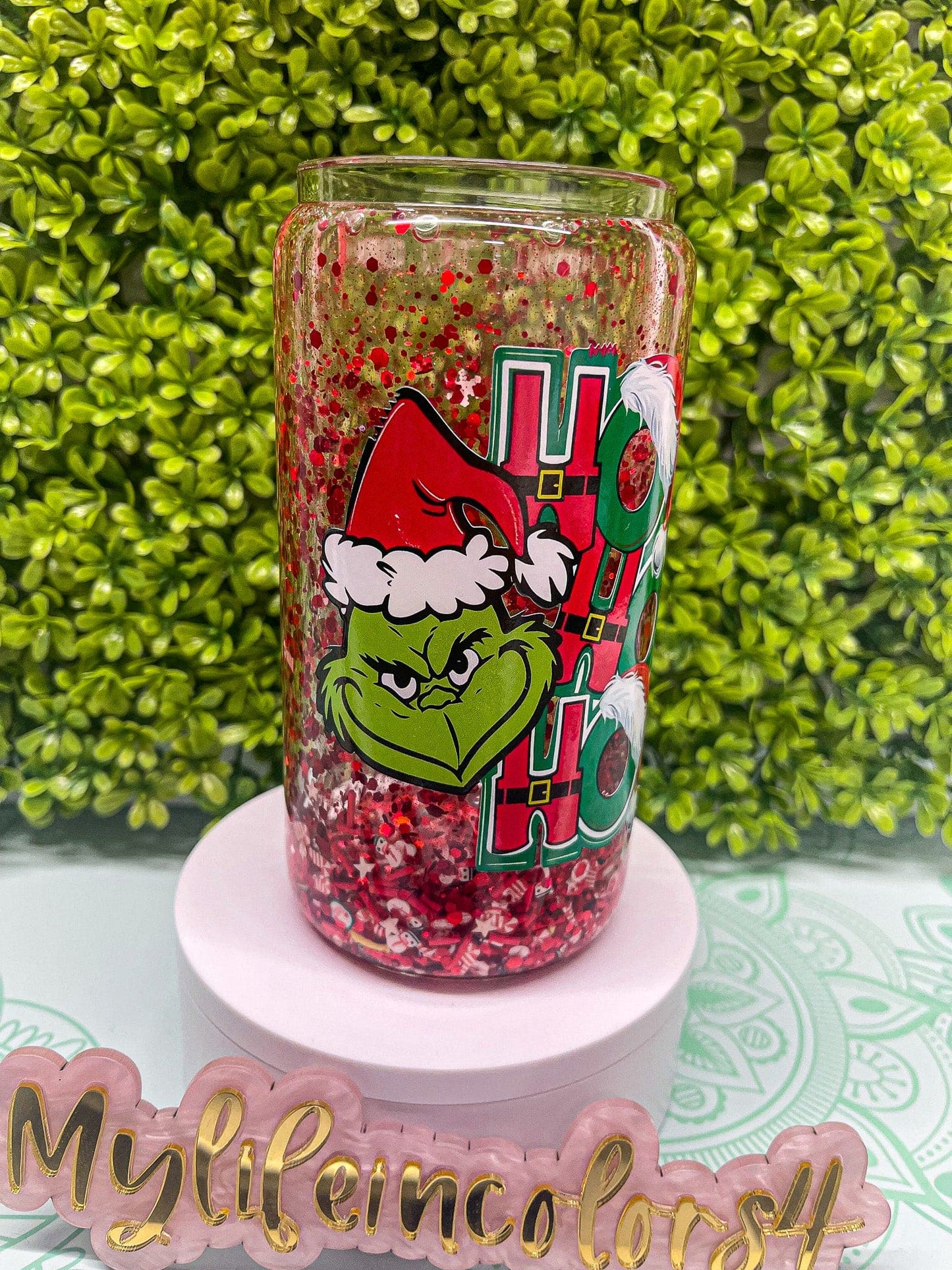 Snow Globe Glass Can Grinch Cup, perfect Christmas Holiday Gift