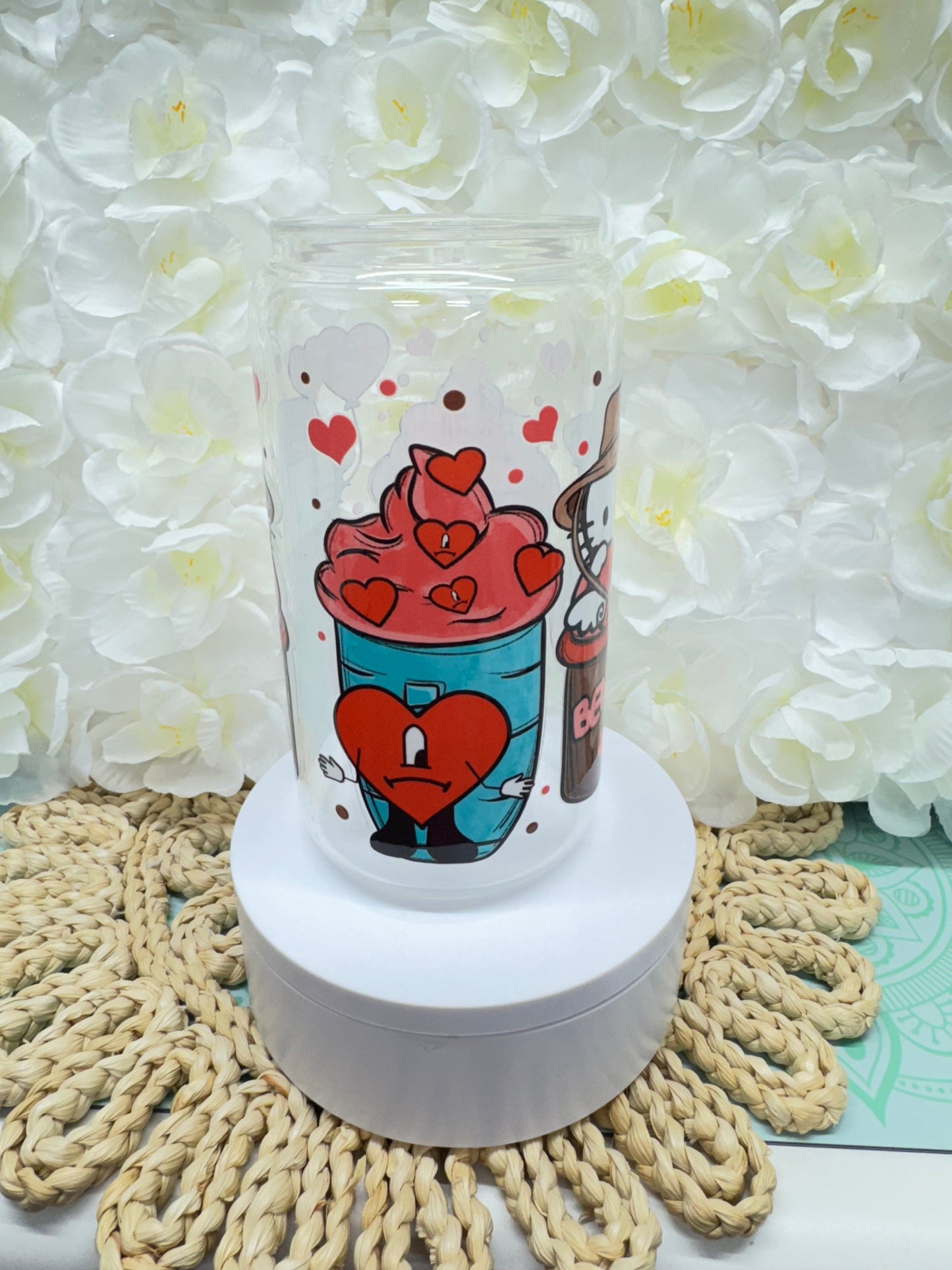 Custom Benito hello kitty 16 oz clear glass tumbler with bamboo lid