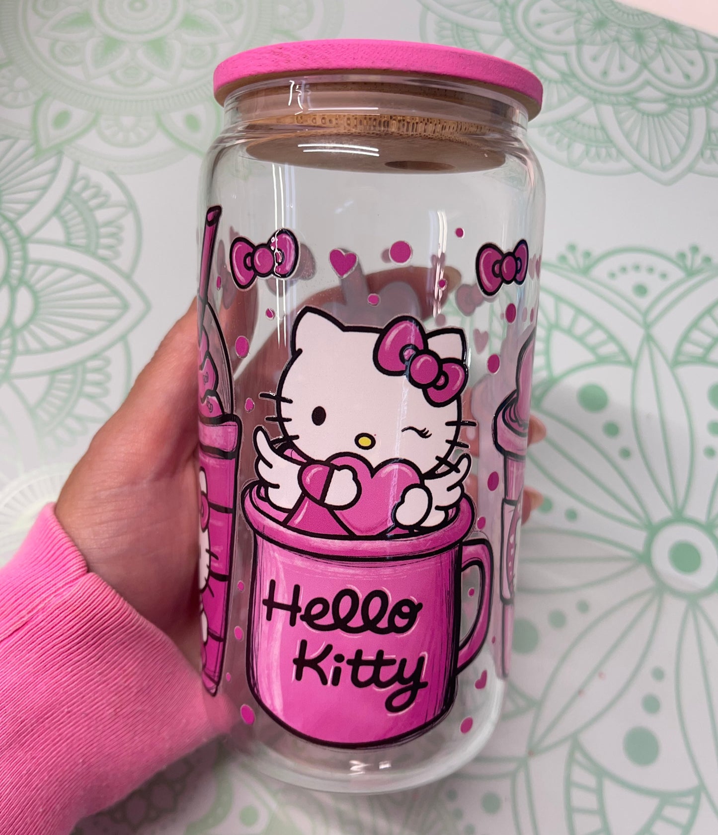 Custom Hello Kitty 16 oz Glass Can Cup