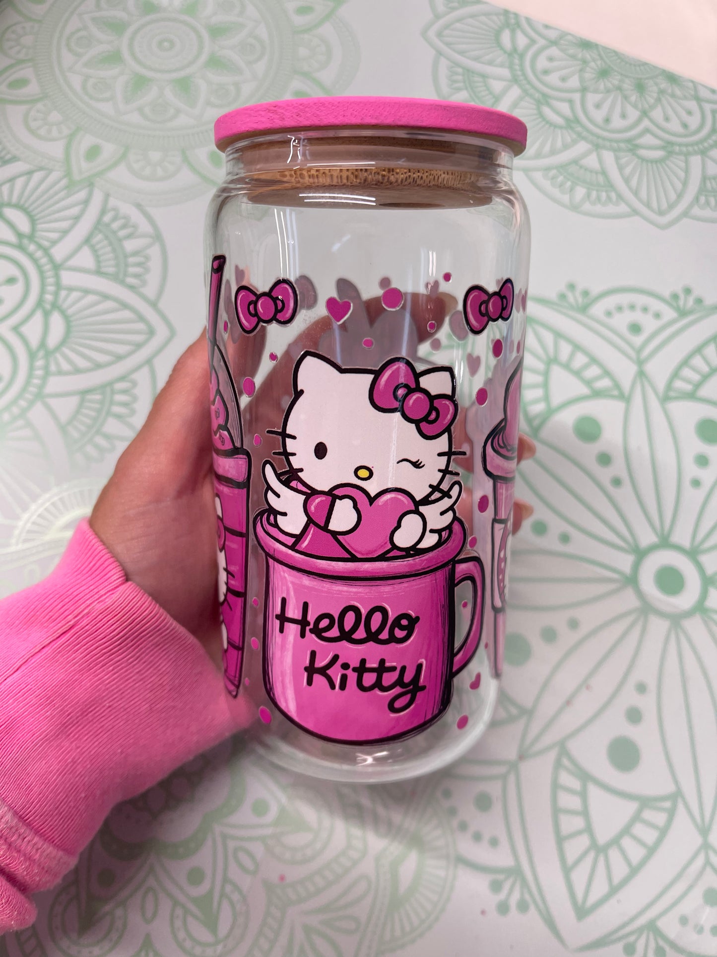 Custom Hello Kitty 16 oz Glass Can Cup