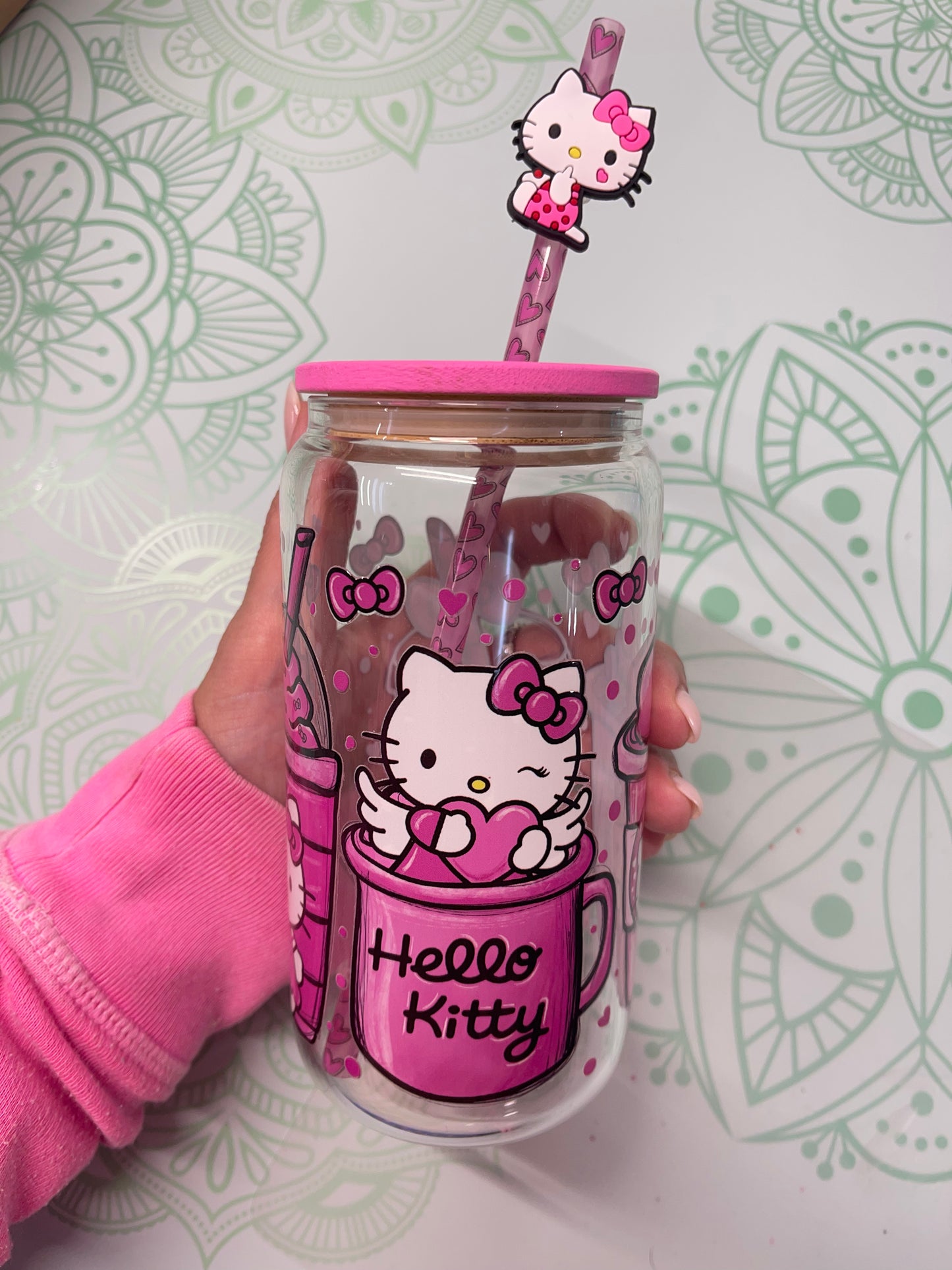 Custom Hello Kitty 16 oz Glass Can Cup