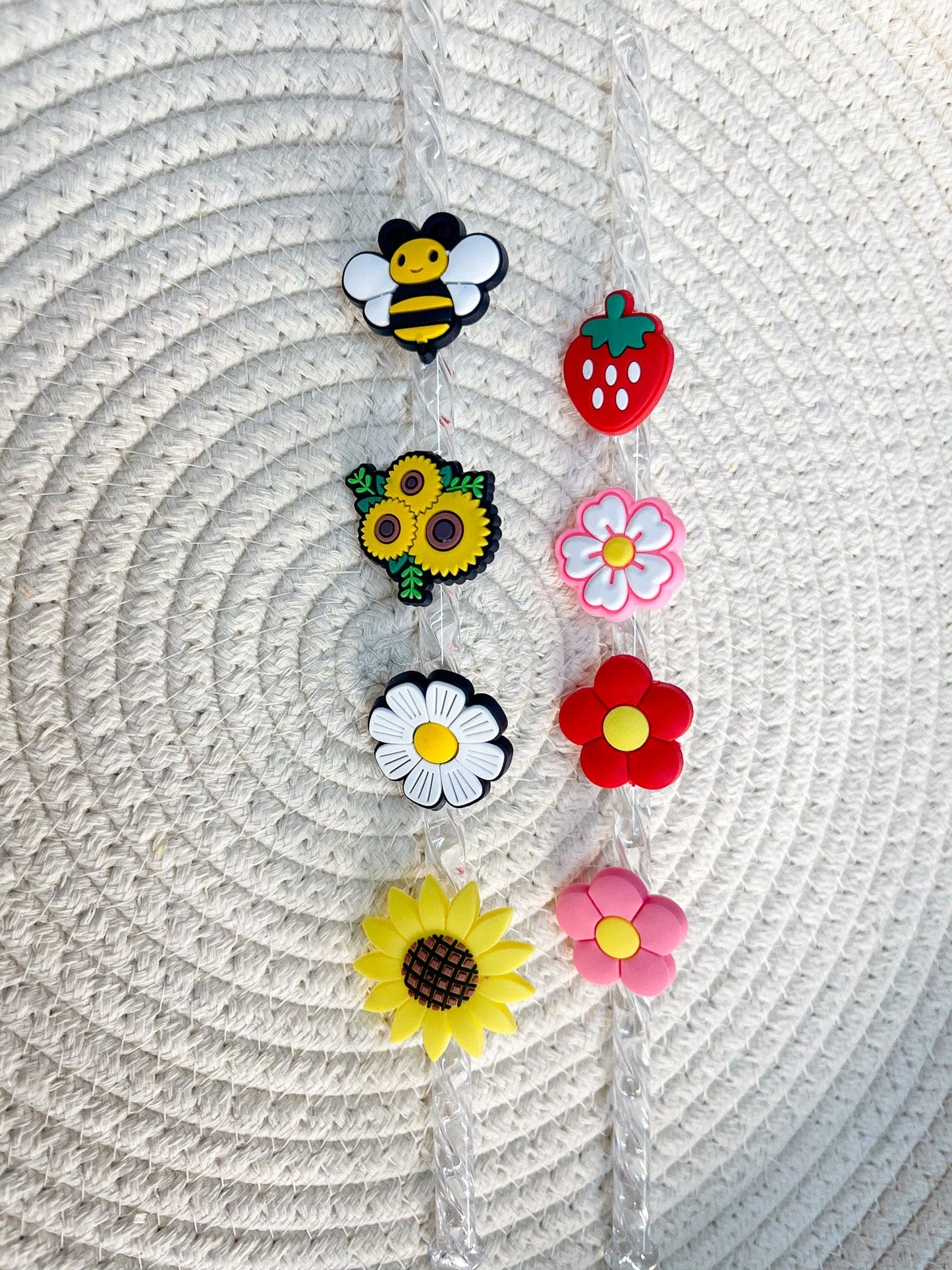 Flower, Bees,  Strawberrie Straw Toppers