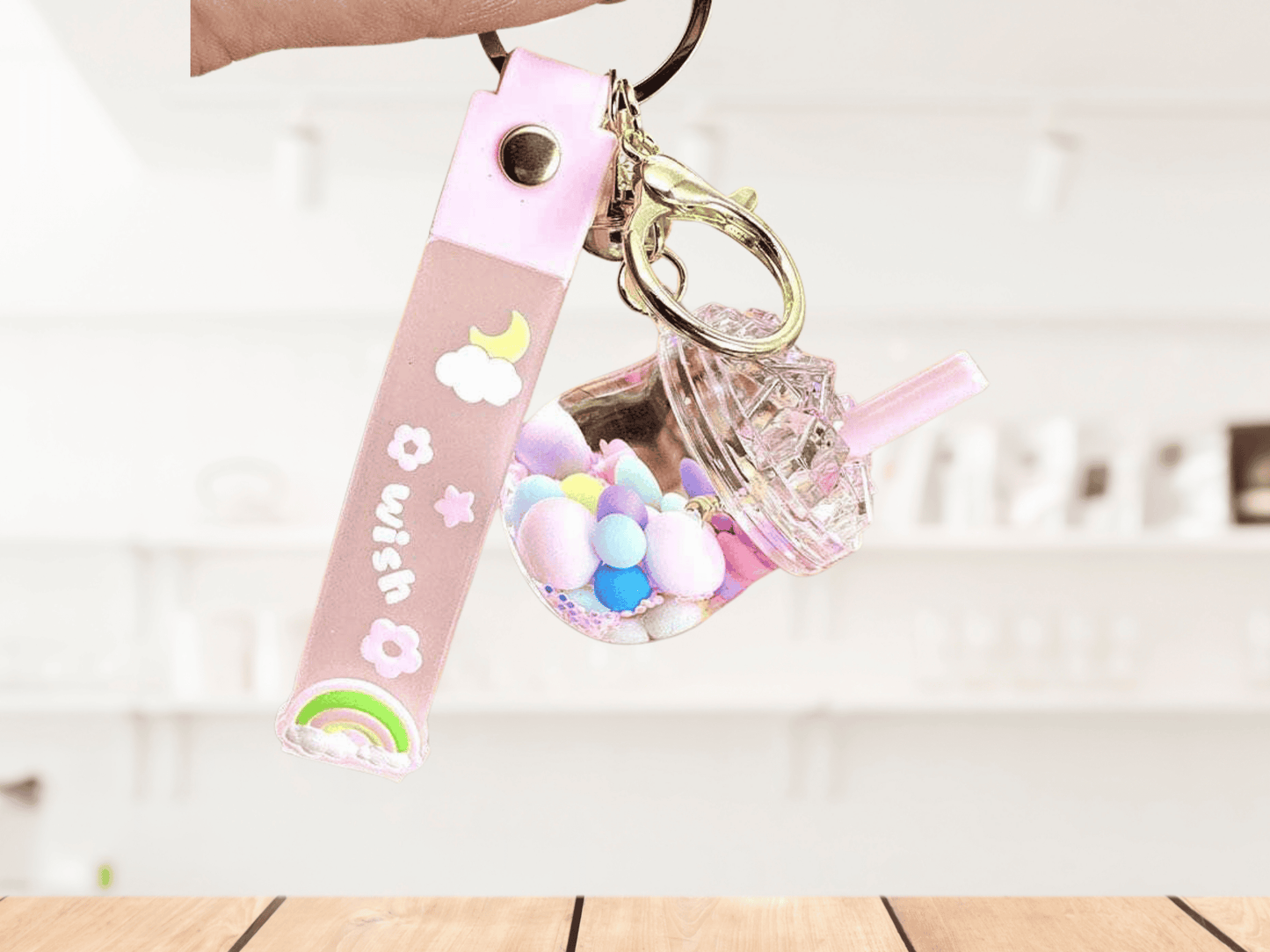 Bubble Tea Key Ring, Boba Milk Keychain Accessory Key Charm Tea Cup Design Tapioca Ball Drink Design Shaker Beverage cup bottle