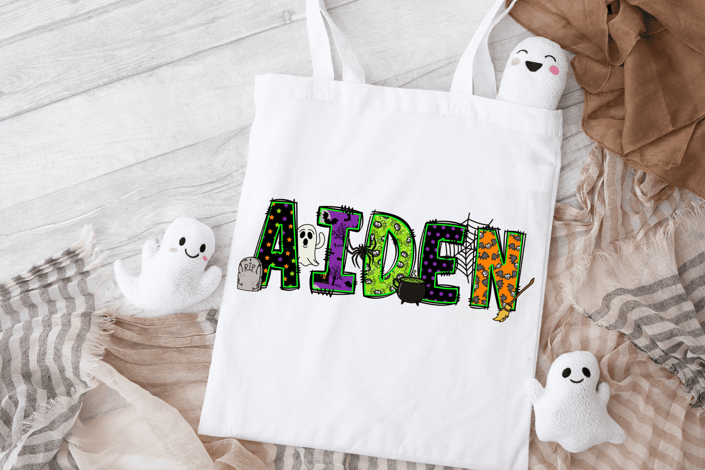 Halloween Print Personalized Halloween Treat Bag - Personalized Halloween Tote Bag