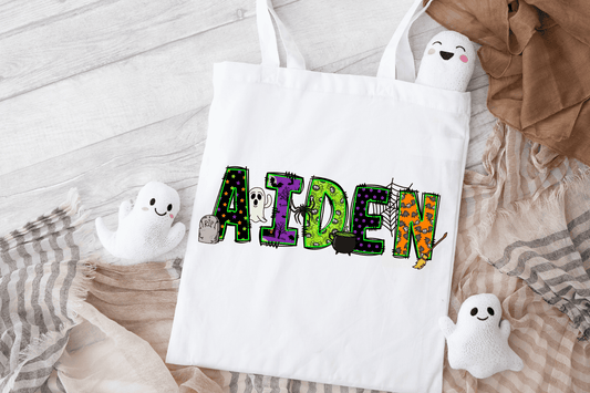 Halloween Print Personalized Halloween Treat Bag - Personalized Halloween Tote Bag