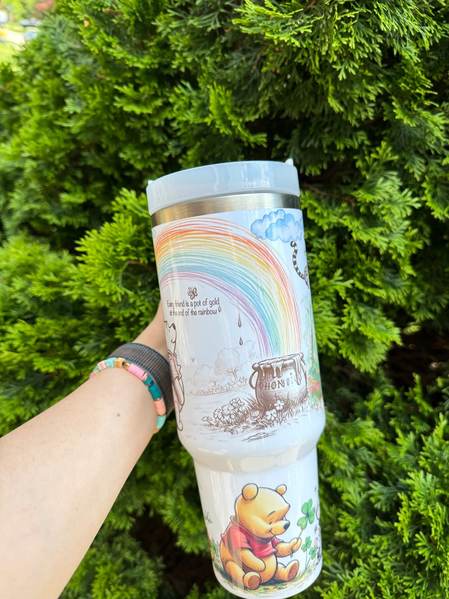 40 oz Custom made Winnie the pooh stanley style cup and tumbler. Handmade and a great gift for Kids, adults, friend family graduation and more