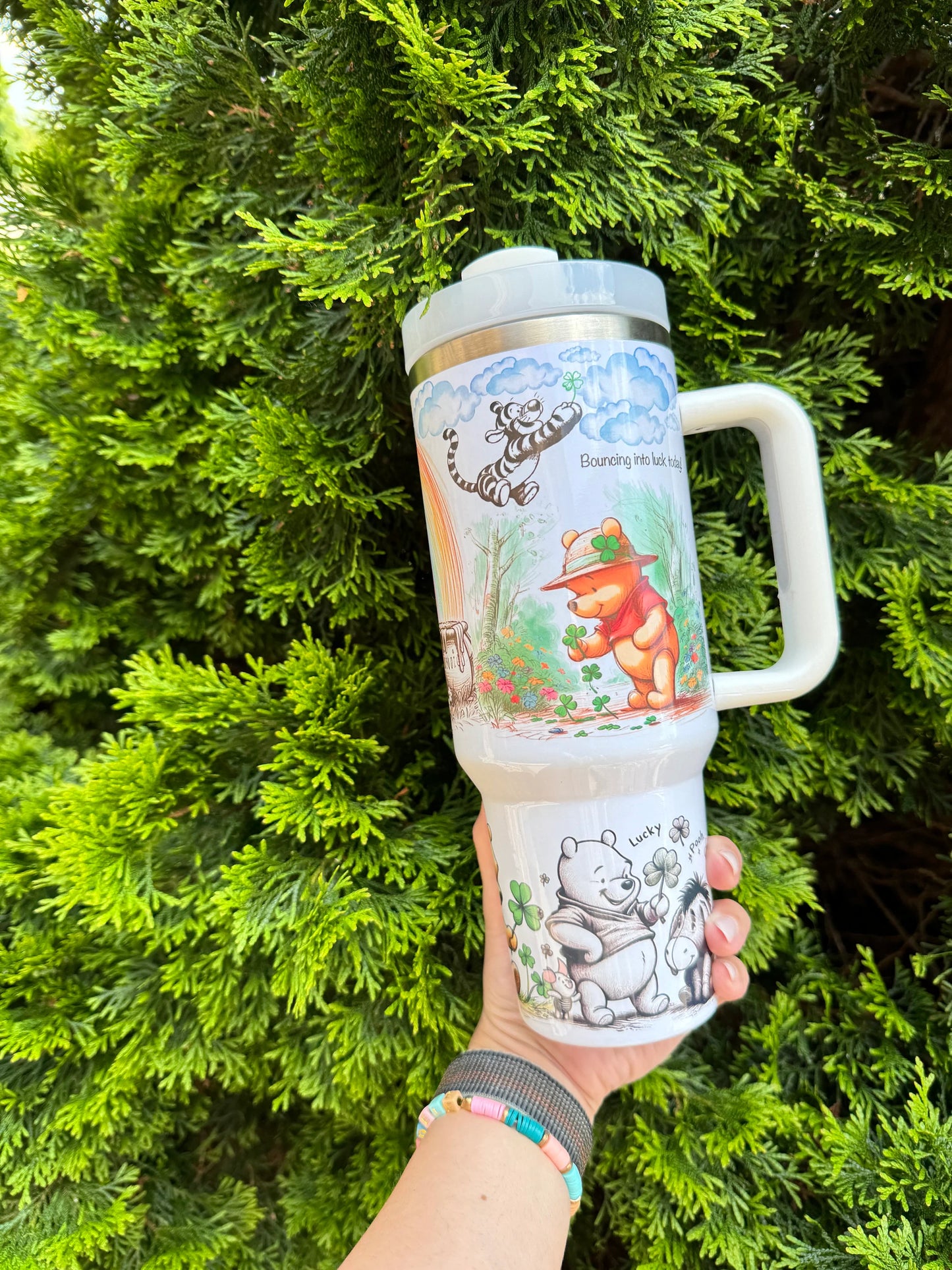 40 oz Custom made Winnie the pooh stanley style cup and tumbler. Handmade and a great gift for Kids, adults, friend family graduation and more