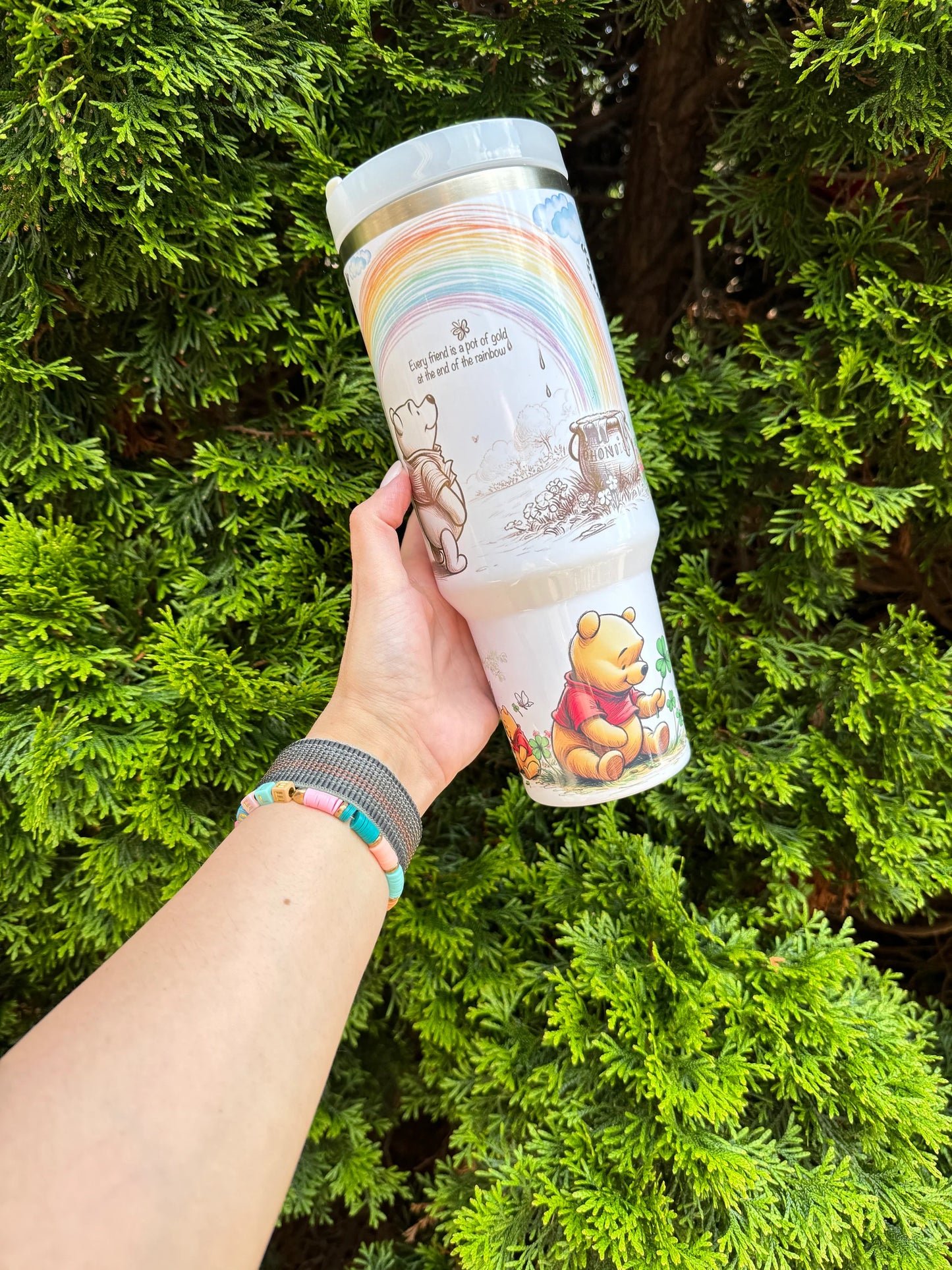 40 oz Custom made Winnie the pooh stanley style cup and tumbler. Handmade and a great gift for Kids, adults, friend family graduation and more