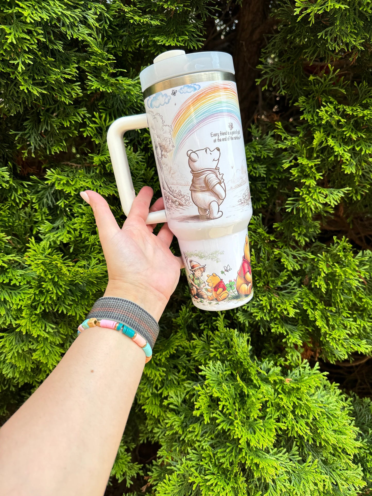 40 oz Custom made Winnie the pooh stanley style cup and tumbler. Handmade and a great gift for Kids, adults, friend family graduation and more