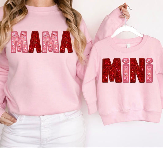 Custom Handmade Valentine matching Mama and Mini Cute crewneck/ sweatshirt